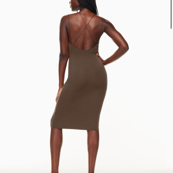 BABATON ARITZIA Brown Contour Scoop‎ back Midi Bodycon Dress Size Large - Picture 3 of 11
